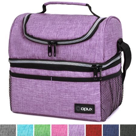 Thermal Insulated Dual Compartment Lunch Bag for Men, Women | Double Deck Reusable Lunch Box with Shoulder Strap, Leakproof Liner | Medium Lunch Box for School, Work, Office