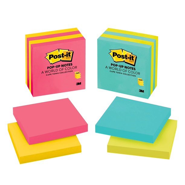 Post-it® Pop-up Notes, 3 in x 3 in, Assorted Colors, 4 Pads/Pack - Walmart.com - Walmart.com