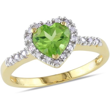 Gold Peridot Heart - 4/5 Carat T.G.W. Peridot and Diamond-Accent 10kt Yellow Gold Heart Ring