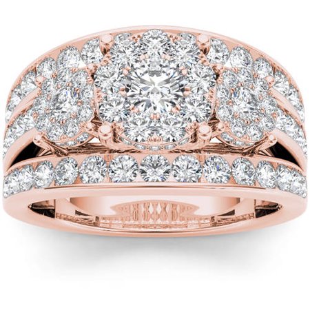 3 Cluster Diamond Ring - 2 Carat T.W. Diamond 10kt Rose Gold Three Round-Shaped Cluster Engagement Ring