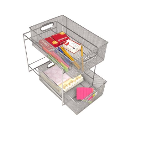Tiered Basket Mind Reader 2 Tier Metal Mesh Storage Baskets Organizer, Home, Office, Kitchen, Bathroom, Silver ()