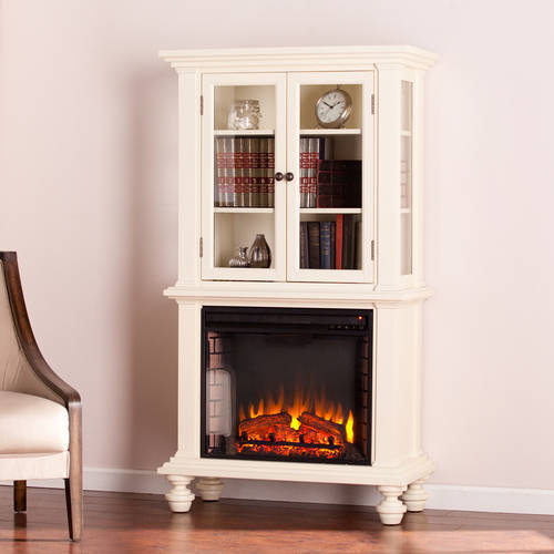 Southern Enterprises Bryer Electric Fireplace Curio Console, Antique White