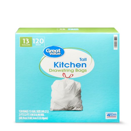 Great Value Tall Kitchen Drawstring Trash Bags, 13 Gallon, 120 (Best Trash Bags For Odor)