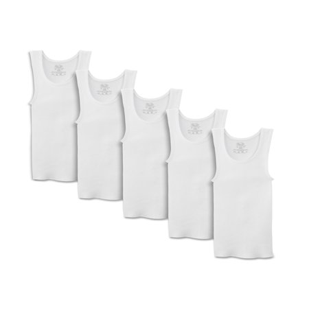 Solitaire White Fruit - Fruit of the Loom White Tank A-Shirts, 5 Pack (Little Boys & Big Boys)