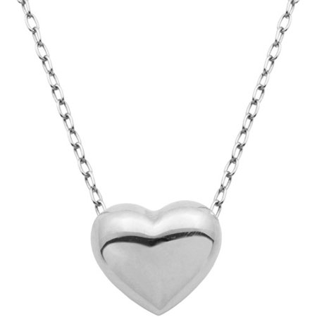 Swarovski Puffed Heart Pendant - Sterling Silver Puffed Heart Pendant Necklace on Cable Chain, 18