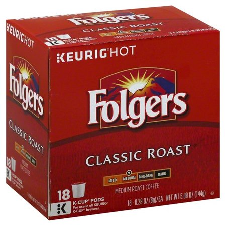 Folgers Classic Roast Coffee K-Cup Pods, 18 Count