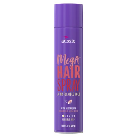 (2 pack) Aussie Mega Hold Hairspray with Jojoba Oil & Sea Kelp, 17.0