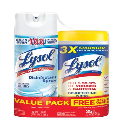 - Lysol Disinfectant Spray, Crisp Linen, 19oz + Lysol Disinfecting Wipes, Lemon & Lime Blossom, 35ct