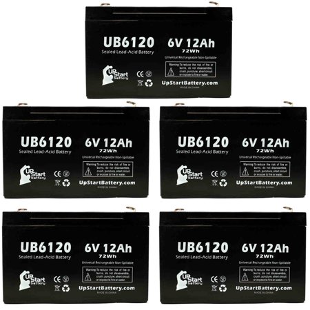 5x Pack - Compatible BEST TECHNOLOGIES 1950VAB Battery - Replacement UB6120 Universal Sealed Lead Acid Battery (6V, 12Ah, 12000mAh, F1 Terminal, AGM, SLA) - Includes 10 F1 to F2 Terminal (Best F1 Drivers Of All Time)