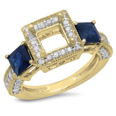 Sapphire Semi Mount - Dazzlingrock Collection 18K Princess Cut Blue Sapphire & Round White Diamond Semi Mount Engagement Ring, Yellow Gold, Size 4