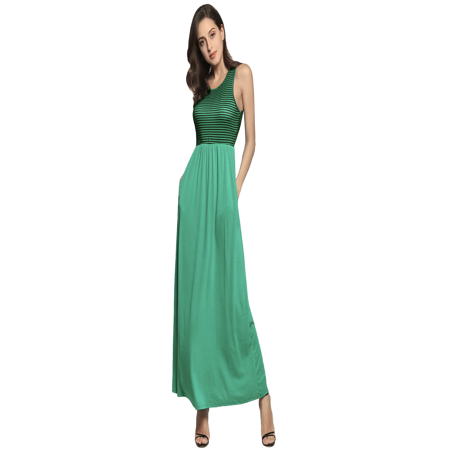 - Women's Maxi Dress Stripe Printed Autumn Casual Tunic Long Maxi Dress Black, Large