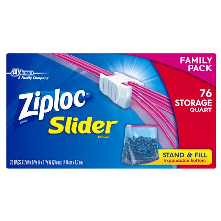 Ziploc Slider Storage Bags, Quart, 76 Count