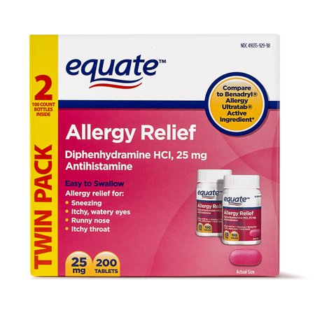 Equate Allergy Relief Antihistamine Tablets, 25 mg, 100 Ct, 2