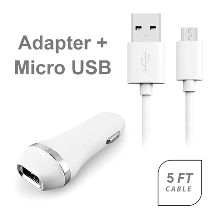 Sprint LG Stylo 3 Accessory Kit, 2 in 1 Rapid 2.1 Amp Car Charger Adapter + 5 Feet Fast Micro USB Data Sync and Charging Cable (Best Micro Usb Rapid Charger)