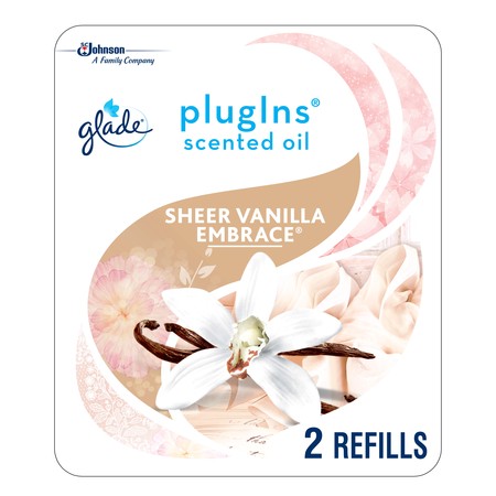 Glade PlugIns Scented Oil Refill Sheer Vanilla Embrace, Essential Oil Infused Wall Plug In, Up to 100 Days of Continuous Fragrance, 1.34 oz, Pack of (Best Scented Oil Plugins)