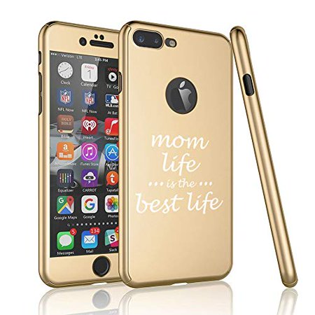 360° Full Body Thin Slim Hard Case Cover + Tempered Glass Screen Protector for Apple iPhone Mom Life is The Best Life Mother (Gold, for Apple iPhone 6 Plus / 6s
