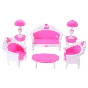 Doll House Furniture Sets Meigar 6pcs Barbie Dollhouse Furniture Living Room Parlour Sofa Chair Set Toys For Doll Pink