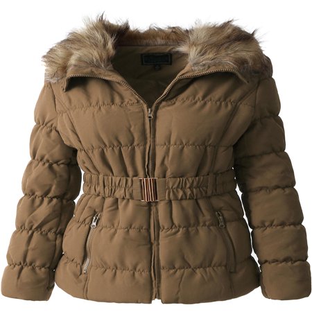 - Womens Fur Lined Coat Belted Jacket Parka Quilted Faux Fur Insulated Warm Puffer Outerwear