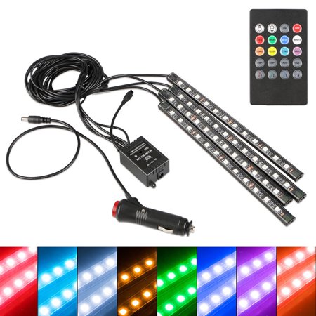 4-pack 12 LED Car Interior Atmosphere Neon Lights Waterproof Lamp Strip Music Control + IR Remote (Best Interior Led Lights)