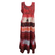 Mogul Women's Maxi Dress Red Printed Summer Boho Chic Gypsy Hippie Dresses
