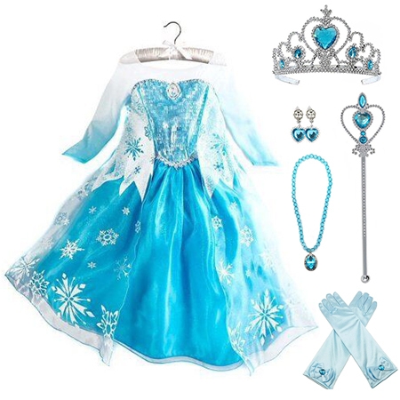 Frozen Elsa Dress Up Costume With Cosplay Accessories Crown Wand & (Best Cosplay Girl Costumes)