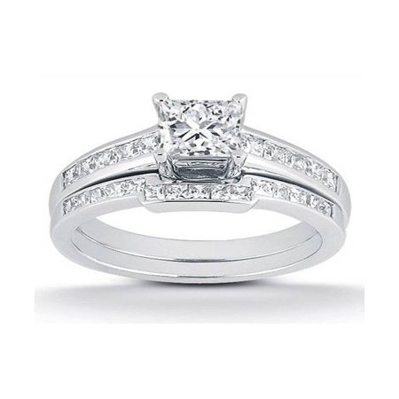 - 1ct Princess Cut Channel Set Diamond Wedding Engagement Ring 14K White Gold