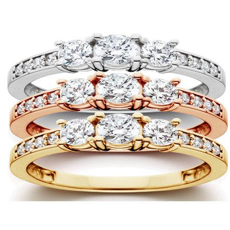14k Celtic Engagement Ring - 1 ct 3-Stone Diamond Engagement Ring in 14k White, Yellow, Rose Gold