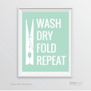 Laundry Decor Wash Dry Fold Repeat Clothespins Graphic Mint Green Laundry Room Wall Art Decor Signs