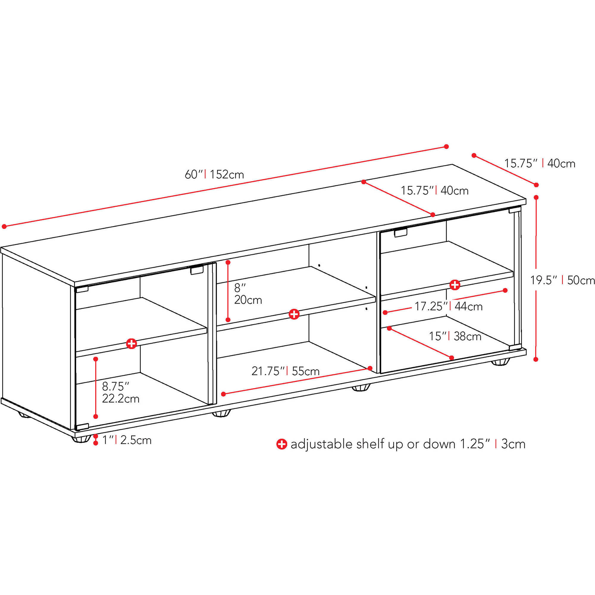 Sonax Fiji TV Bench for TVs up to 64'', Black