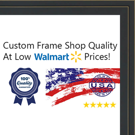 20x20 - 20 x 20 Black and Gold Pinstripe Solid Wood Frame with UV Framer's Acrylic & Foam Board Backing - Great For