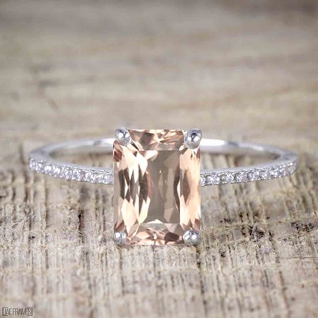 Morganite White Ring - 1 Carat Morganite cut Morganite Solitaire Engagement Ring in White Gold