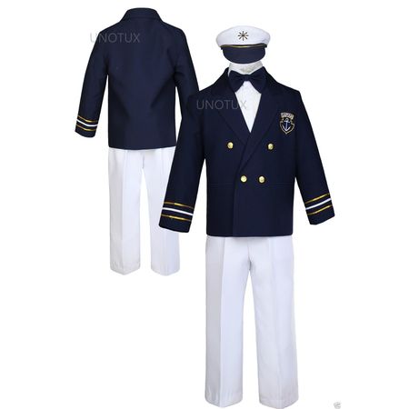 Infant Toddler Boy Party Formal Captain Nautica Sailor Suit Hat Outfits Navy 1-7