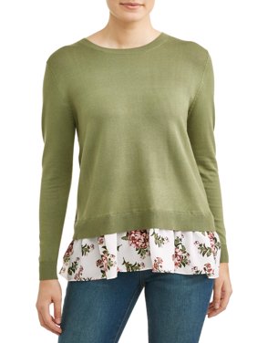 Women's Split Back 2fer Mixed Media Sweater