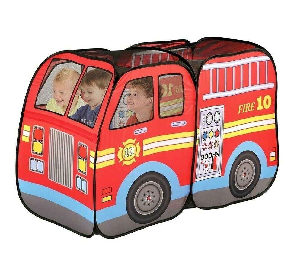 Portable Travel Pop Up Play Tent Boy Girl Fire Truck Design Ball