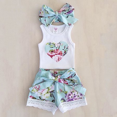 3PCS Toddler Kids Baby Girls T-shirt Vest Tops+Pants Outfits Summer Clothes Set 12-18 Months