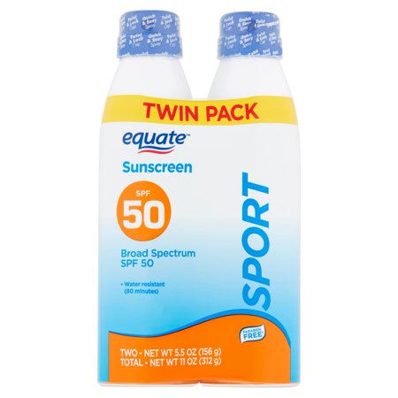 Equate Sport Broad Spectrum Sunscreen Spray Twin Pack, SPF 50, 5.5 oz, 2 (Best High Spf Sunscreen)