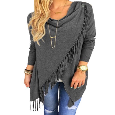 - Nlife Women's Long Sleeve Tassle Wrapped Poncho Coat