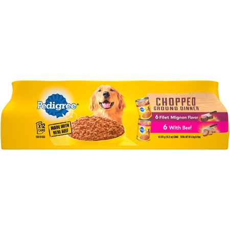 Pedigree Chopped Ground Dinner Filet Mignon Flavor & With Beef Adult Canned Wet Dog Food Variety Pack, (12) 13.2 oz.