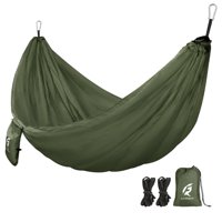 QUANFENG QF Single Camping Hammock with 10FT Tree Straps for Hiking, Travel, Backyard - 210T Nylon - MAX Support 400 lbs (Green)