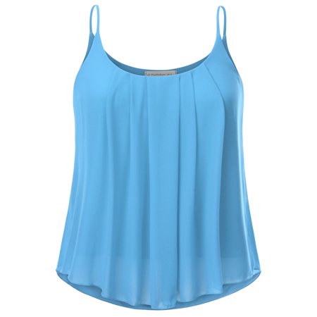 Chiffon Pleated Tunic - Doublju Women's Sleeveless Chiffon Tank Top Pleated Flowy Tunic Tank AQUA XS