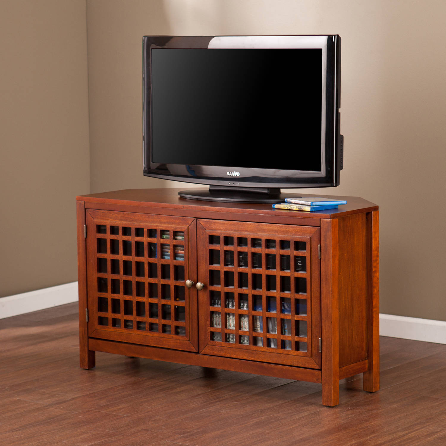 Alva Walnut Corner Media Stand, For TVs Up To 40''