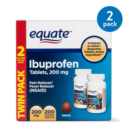 - (2 Pack) Equate Pain Relief Ibuprofen Coated Tablets, 200 mg, 100 Ct, 2 Pk