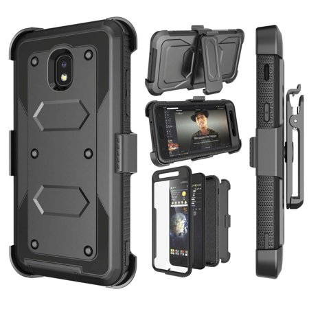 Galaxy J3 2018 Case, Galaxy Express Prime 3 / Amp Prime 3 / Sol 3 Holster Clip, Tekcoo Holster Case w/Stand/Belt Clip + Tempered Glass Screen Protector For Samsung J3V 3rd Gen (Best Oneplus 3 Tempered Glass)