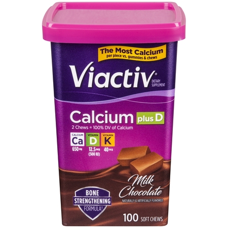 (2 pack) Viactiv Calcium Plus D Milk Chocolate Soft Chews, 650mg, 100 (Best Calcium Supplement For Women Over 50)
