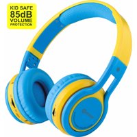 Contixo Kid Safe 85db Over the Ear Foldable Wireless Bluetooth Headphone w/ Volume Limiter, Built-in Micro Phone, Micro SD card Music Player, FM Stereo Radio, Audio Input & Output (Blue + Yellow)