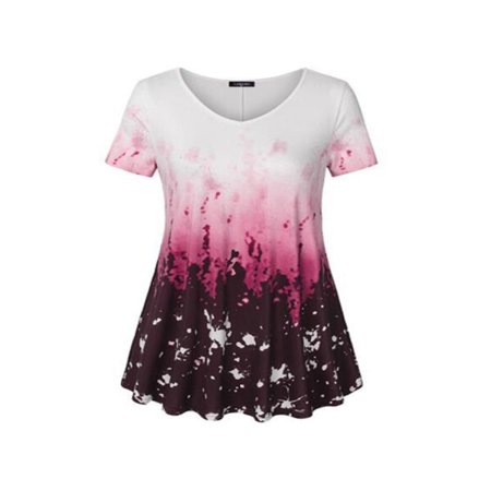 - Women Floral Short Sleeve Swing Tunic Blouse Tee Summer Casual Loose T-Shirt Top