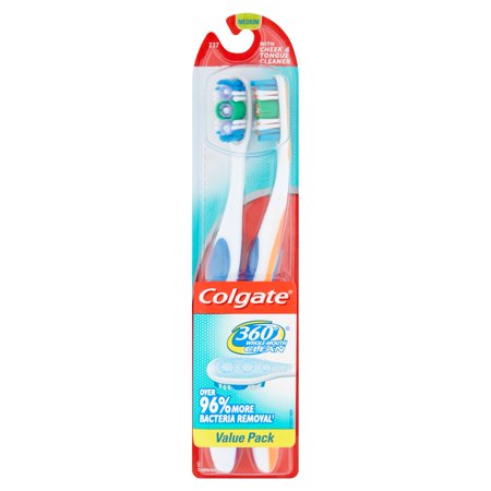 Colgate 360 Degree Adult Full Head, Medium Twin Toothbrush, 2 Count ...