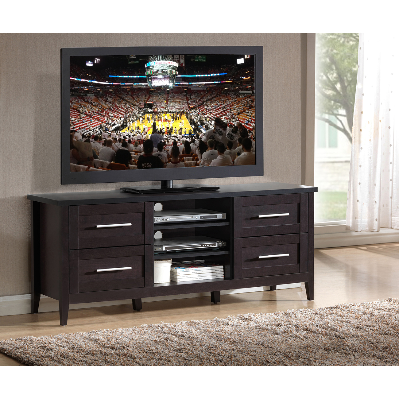 Techni Mobili Omaha Hickory 3-Drawer TV Stand for TVs up to 70'', Box 1 of 2