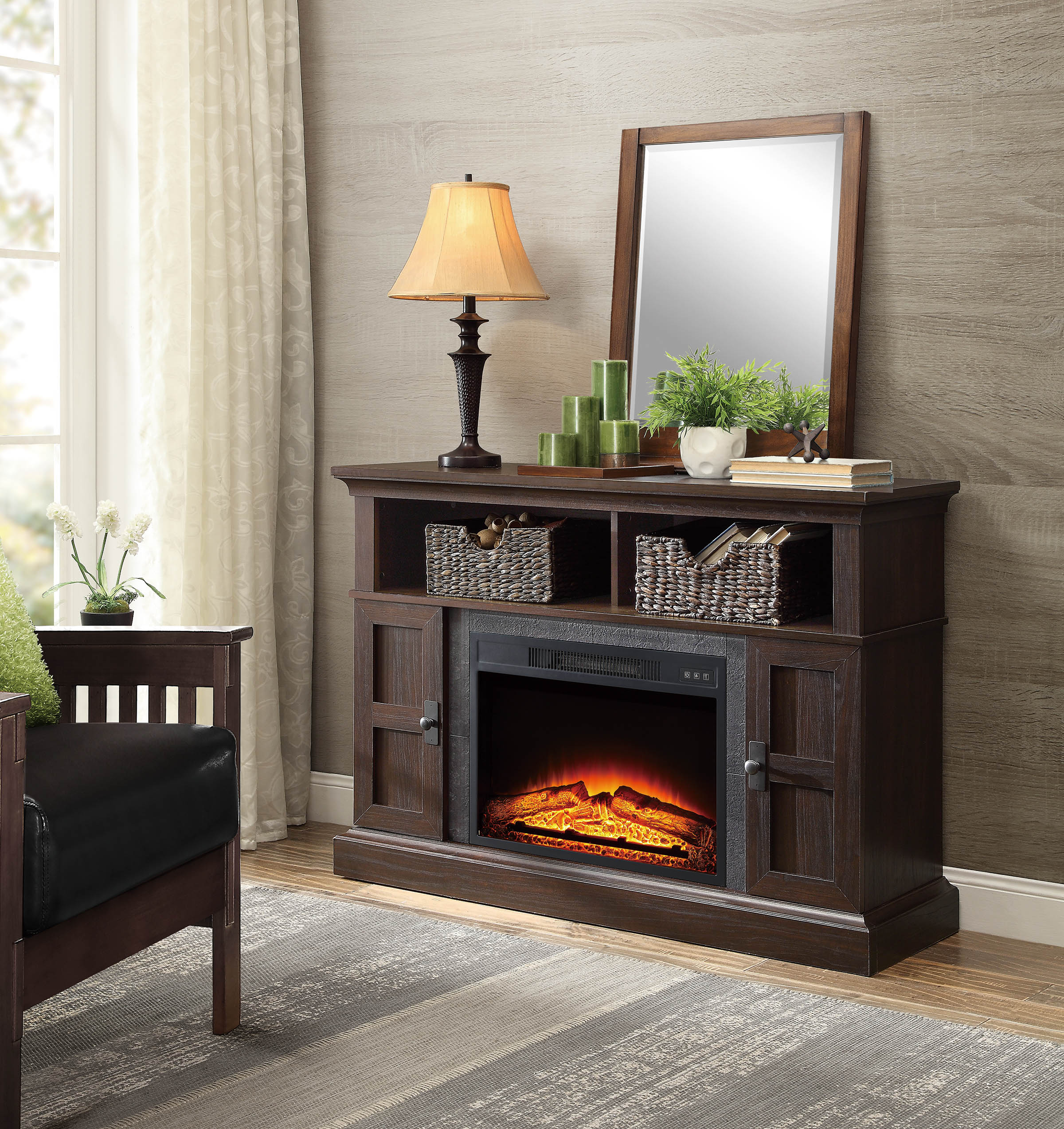 Whalen Media Fireplace Console for TVs up to 55'', Dark Cherry