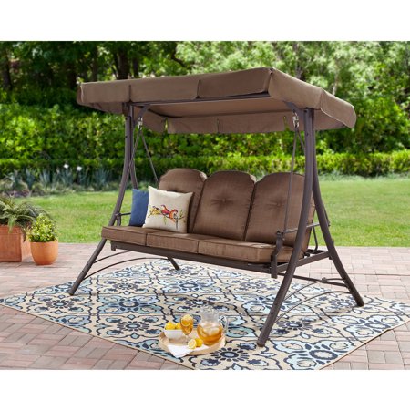 canopy patio person swing porch bed outdoor mainstays wentworth cushioned hammock swings furniture seat brown adults gravity walmart glider zero